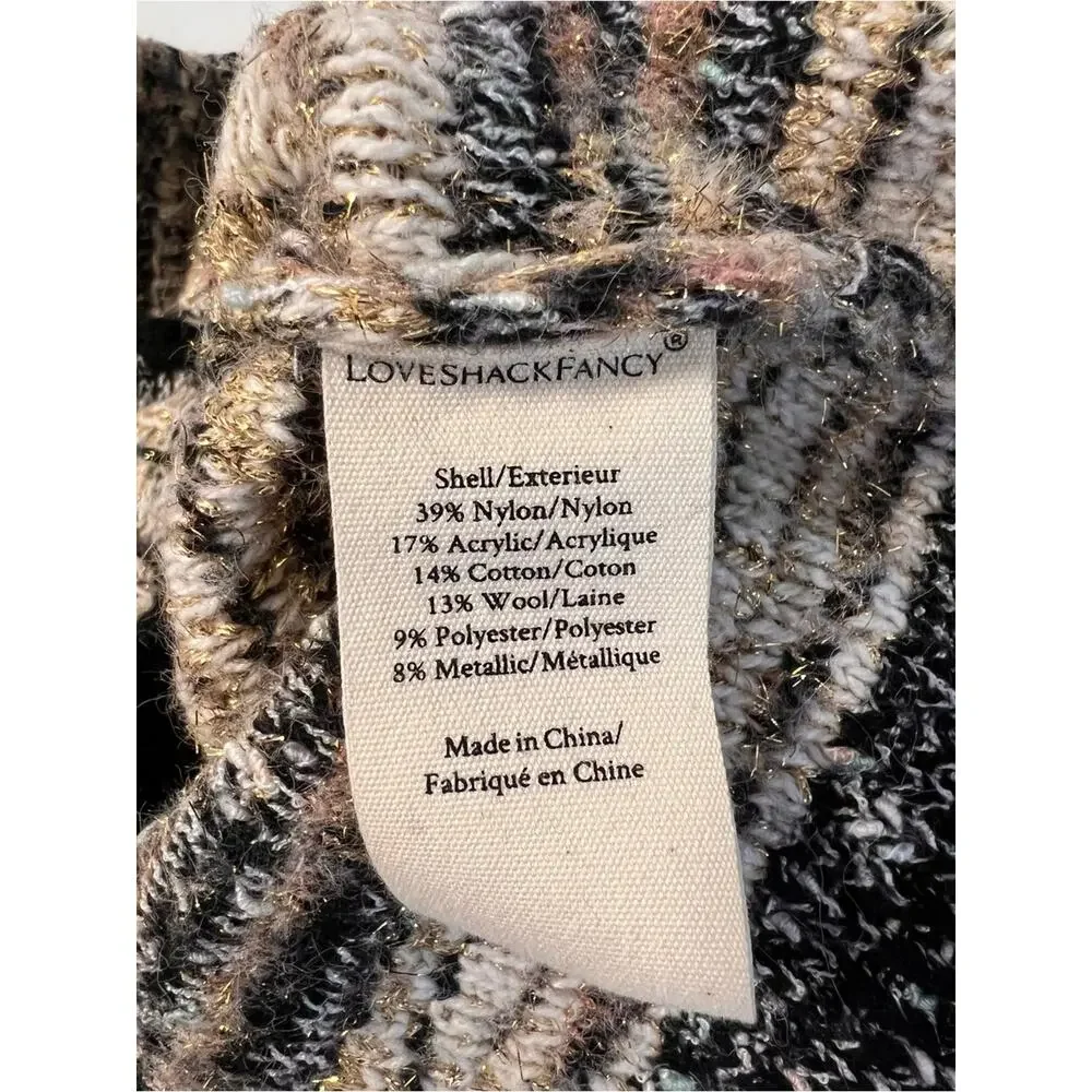 LoveShackFancy Chantria Tweed Knit Cardigan Pearl Button Bouclé Sweater Jacket S